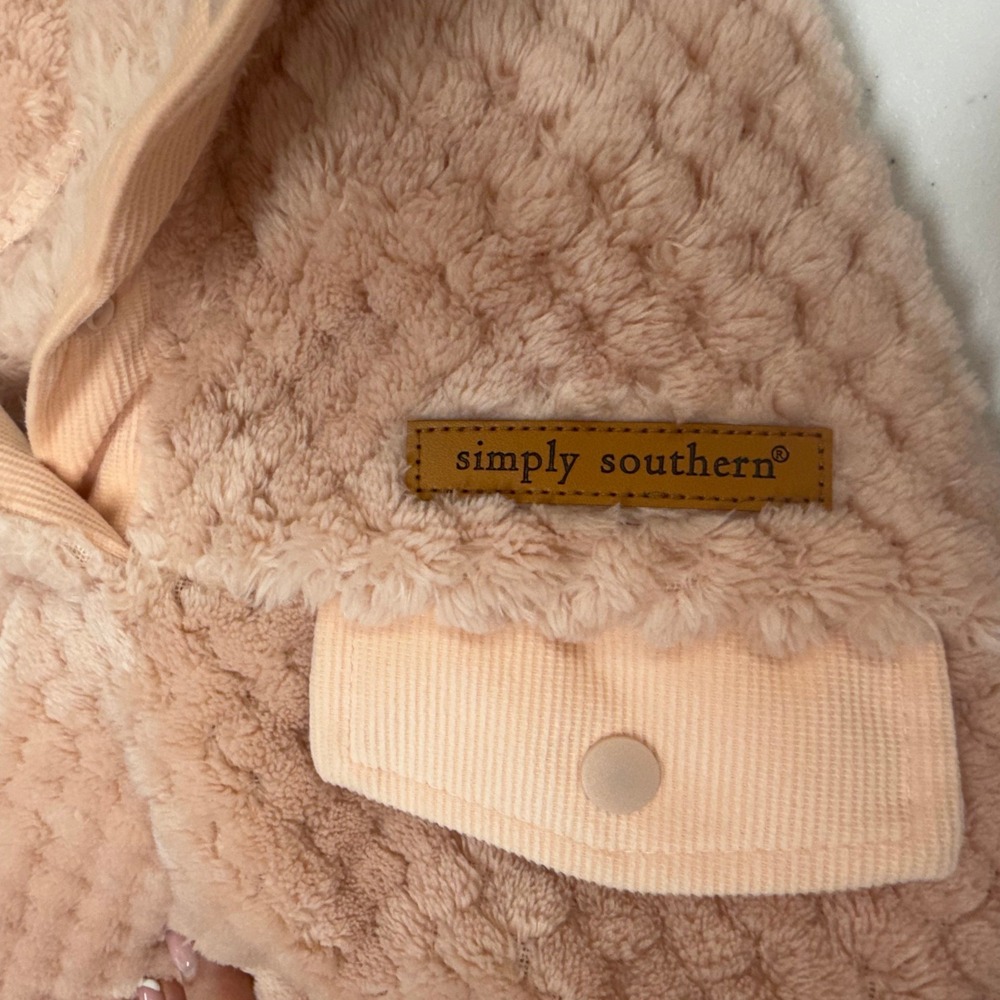 Simply Southern Peach Pink Popcorn Sherpa Fleece Quarter Snap Pullover Medium - Picture 6 of 7